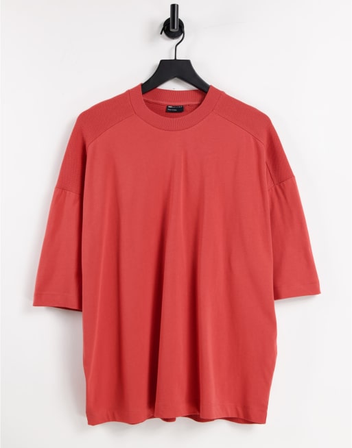 Asos Design Oversized Half Sleeve Cut And Sew Waffle T Shirt In Washed