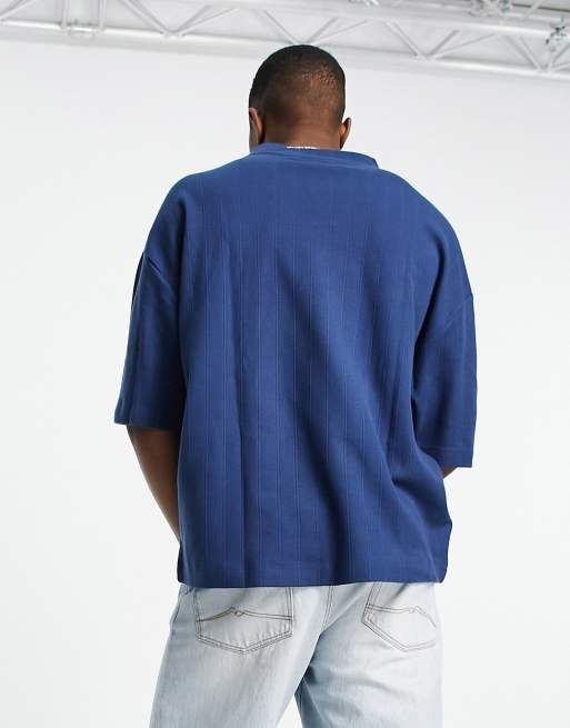 ASOS DESIGN oversized half sleeve rib t-shirt with v neck in navy, 2 of 4