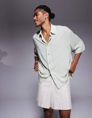 Asos Design Oversized Half Sleeve Sheer Shirt In Blue