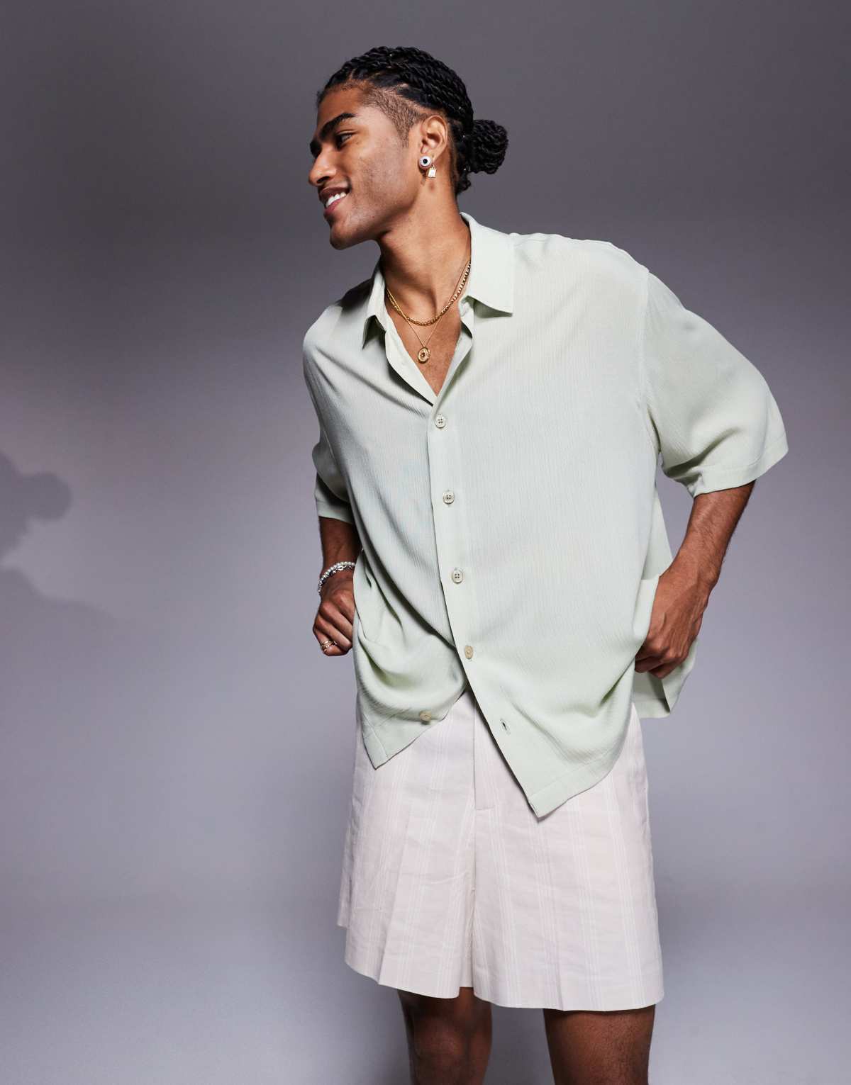 ASOS DESIGN oversized half sleeve sheer shirt in sage
