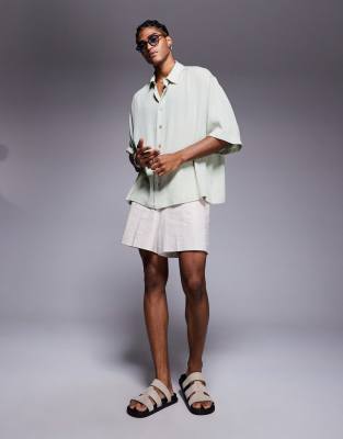Asos Design Oversized Half Sleeve Sheer Shirt In Blue