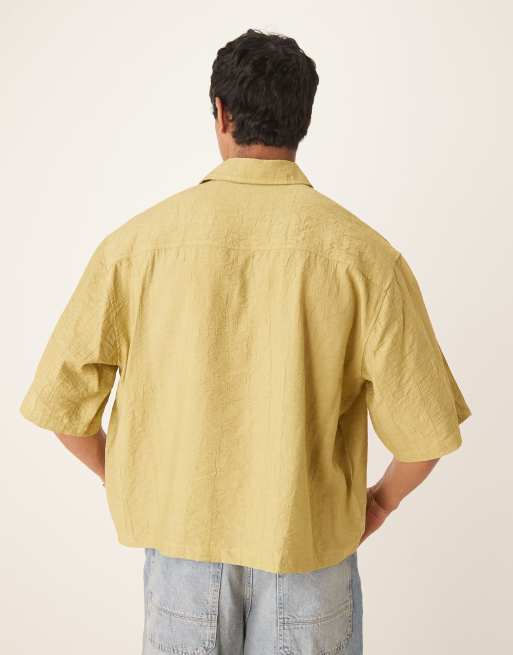 ASOS DESIGN oversized half sleeve shirt in green crinkle, 2 of 4