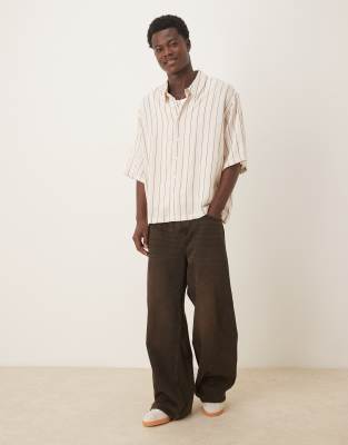 Asos Design Oversized Half Sleeve Shirt In Neutral