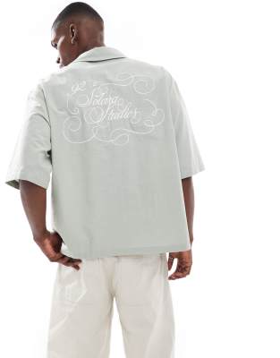 Asos Design Oversized Half Sleeve Shirt With Back Print In Gray