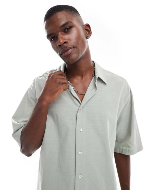 ASOS DESIGN oversized half sleeve shirt with back print in gray