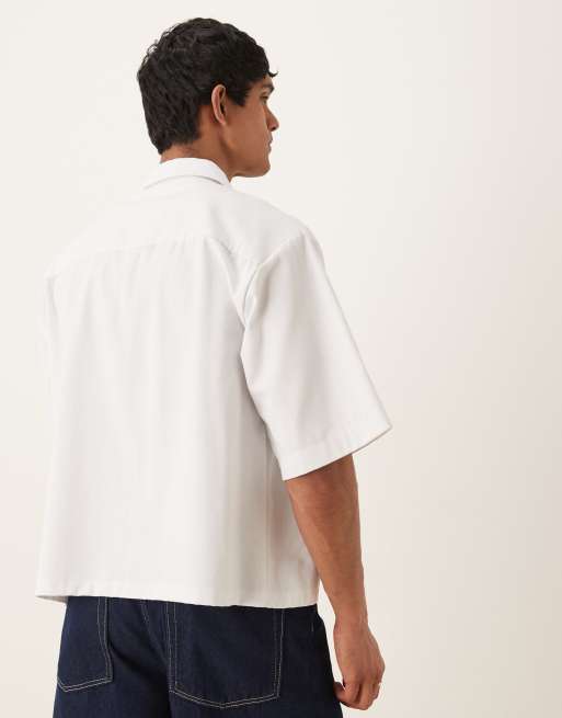 ASOS DESIGN oversized half sleeve shirt with zip pocket detail in white, 3 of 4