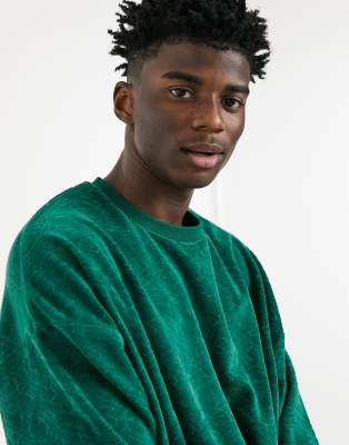 Asos Design Oversized Half Sleeve T Shirt In Green Burnout Velour Asos