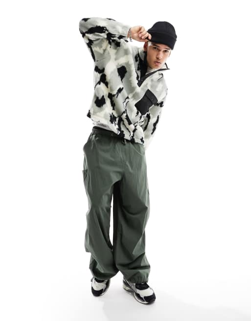 ASOS DESIGN oversized half snap sweat with camo all over print in borg
