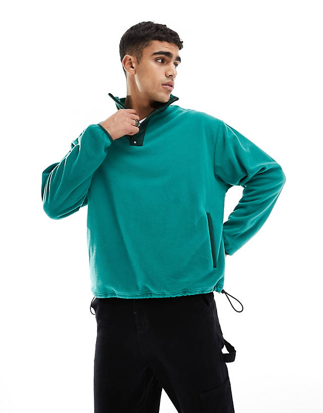 ASOS DESIGN - oversized half snap sweatshirt in green polar fleece