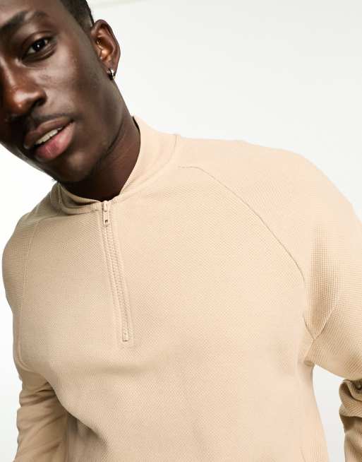 ASOS DESIGN oversized half zip sweatshirt in beige - BEIGE