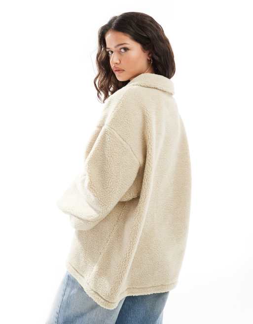 ASOS DESIGN oversized half zip borg fleece in neutral, 4 of 4