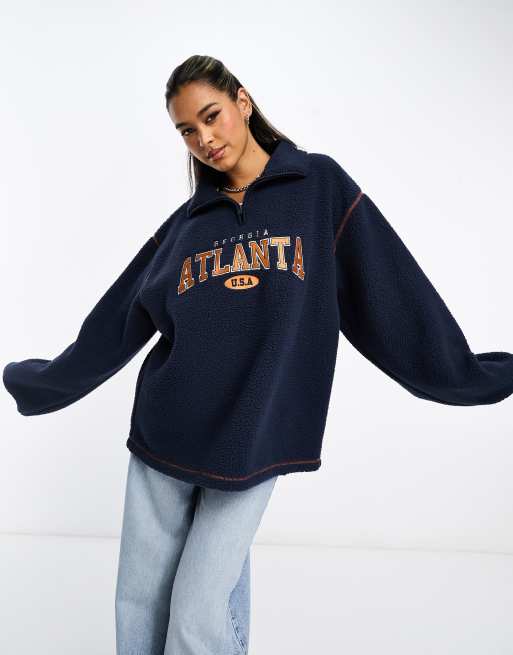 ASOS DESIGN oversized half zip sweatshirt in navy