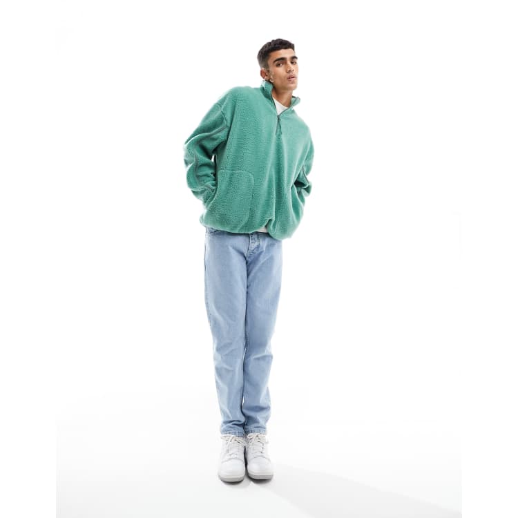 ASOS DESIGN oversized half zip borg sweatshirt in green | ASOS
