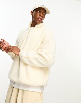 ASOS DESIGN oversized half zip borg sweatshirt in off white - ASOS Price Checker