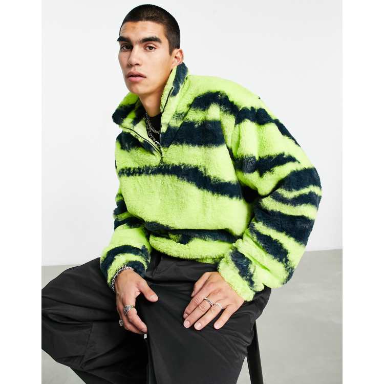 Half zip plain faux fur sweatshirt sale