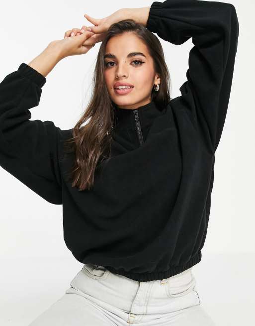 ASOS DESIGN oversized half zip fleece in black