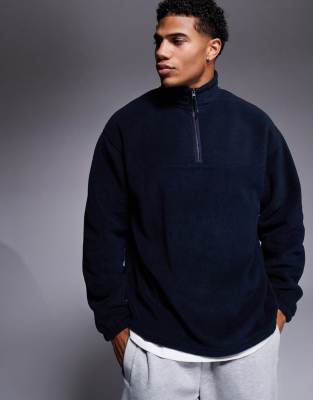 Asos Design Oversized Half Zip Fleece Sweatshirt In Navy