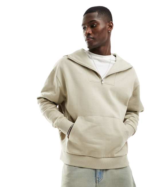 ASOS DESIGN heavyweight oversized half zip sweatshirt in beige