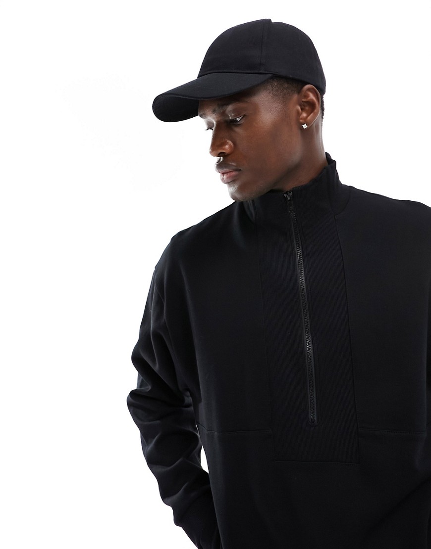 ASOS DESIGN oversized half zip funnel neck sweatshirt in black