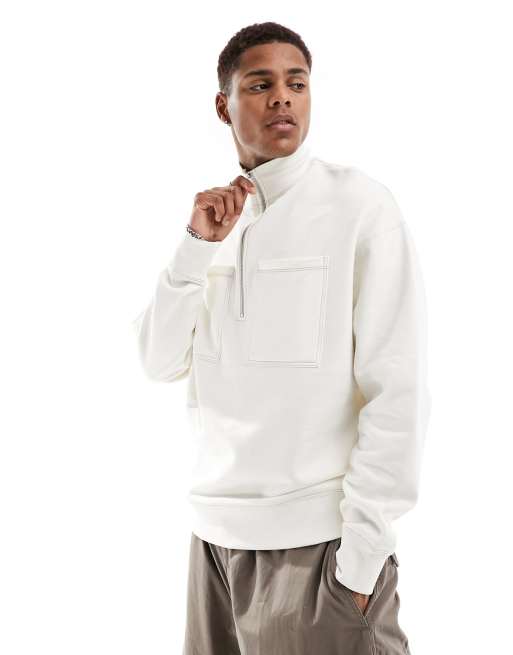 ASOS DESIGN heavyweight oversized half zip sweatshirt in cream