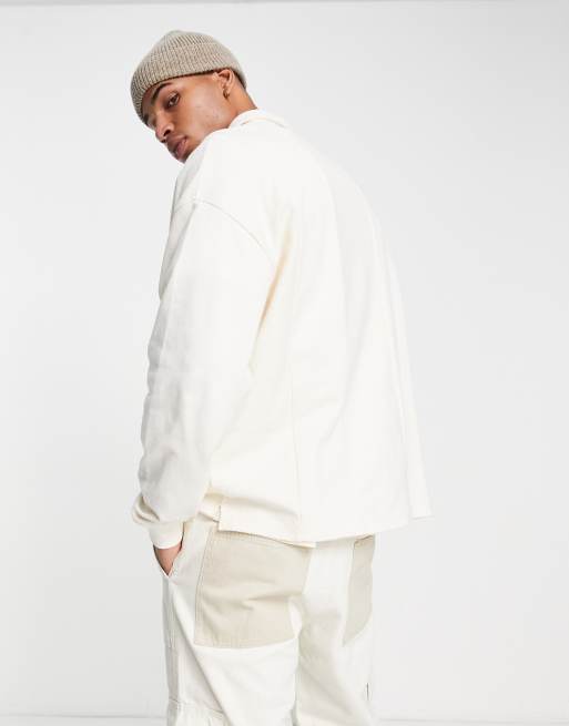 ASOS DESIGN oversized jersey harrington jacket in soft white