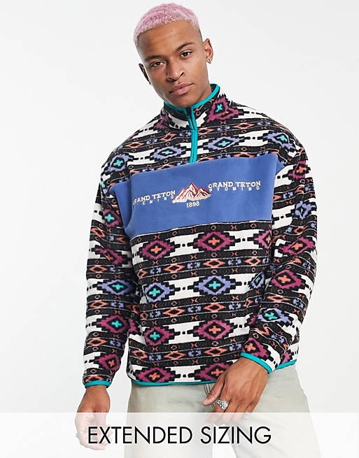 ASOS DESIGN oversized half zip polar fleece sweatshirt in all-over abstract  print | ASOS