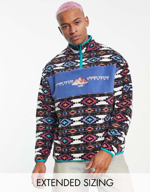 ASOS DESIGN oversized half zip polar fleece sweatshirt in all-over abstract  print | ASOS