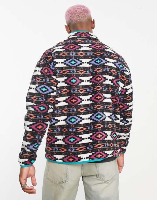 ASOS DESIGN oversized half zip polar fleece sweatshirt in all-over abstract  print