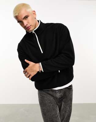 Asos Design Oversized Half Zip Polar Fleece Sweatshirt In Black