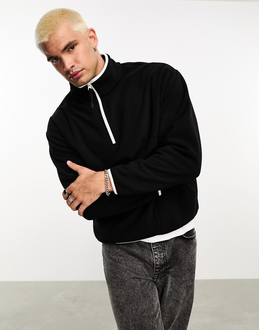 ASOS DESIGN oversized half zip polar fleece sweatshirt in black