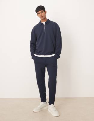 Asos Design Oversized Half Zip Polo Shirt In Blue