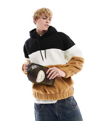 ASOS DESIGN oversized half zip sweat with colour blocking in borg