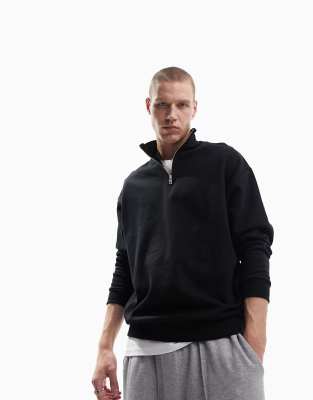 Unisex Oversized Half Zip Sweat Light Brown