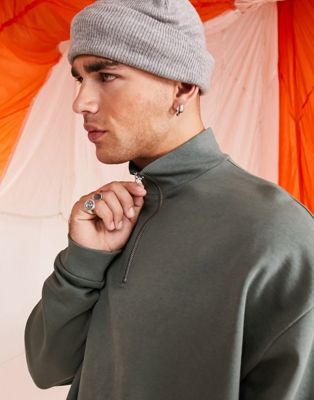 ASOS DESIGN heavyweight oversized half zip sweatshirt in brown
