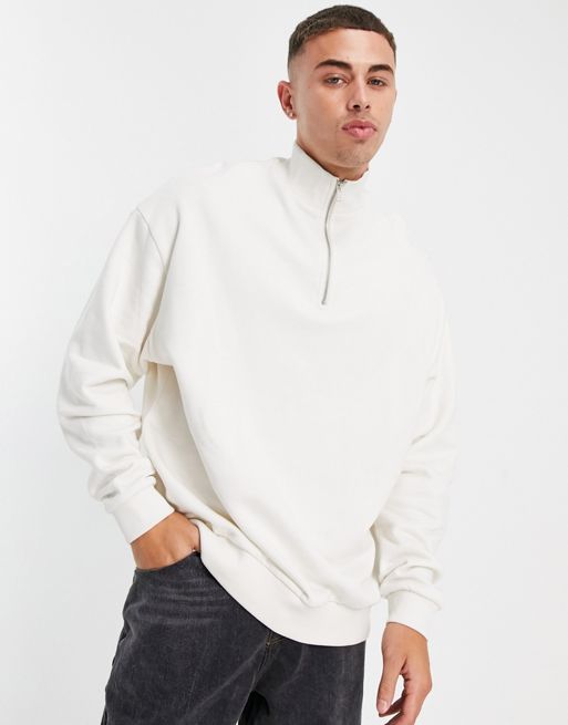 ASOS DESIGN oversized half zip track neck sweatshirt in beige