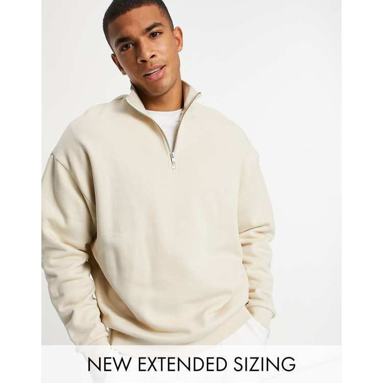 ASOS DESIGN oversized half zip sweatshirt in beige - BEIGE