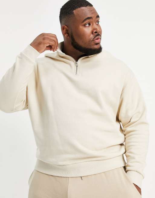 ASOS DESIGN heavyweight oversized half zip sweatshirt in beige