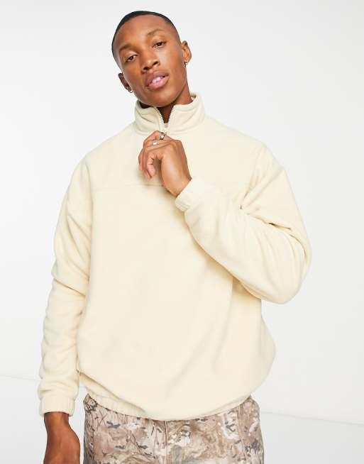 ASOS DESIGN oversized half zip sweatshirt in beige polar fleece