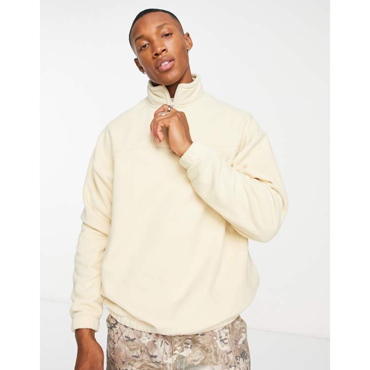 ASOS DESIGN oversized half zip sweatshirt in beige polar fleece | ASOS