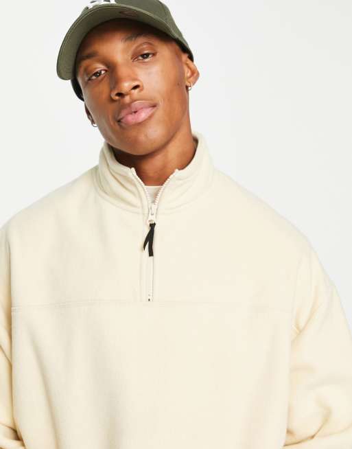 ASOS DESIGN oversized half zip track neck sweatshirt in beige