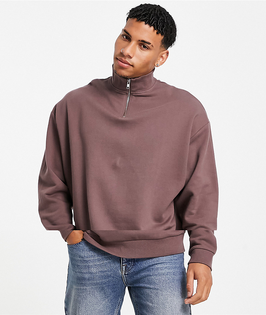 ASOS DESIGN oversized half zip sweatshirt in beige/washed brown 2 pack-Multi
