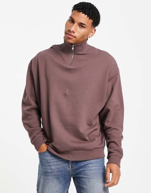 ASOS Design Oversized Rib Jersey Shirt with Half Sleeve in Brown