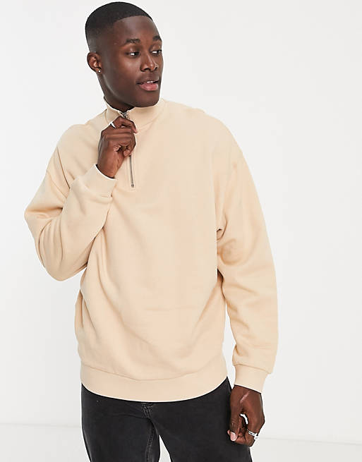 Hoodies & Sweatshirts oversized half zip sweatshirt in beige 