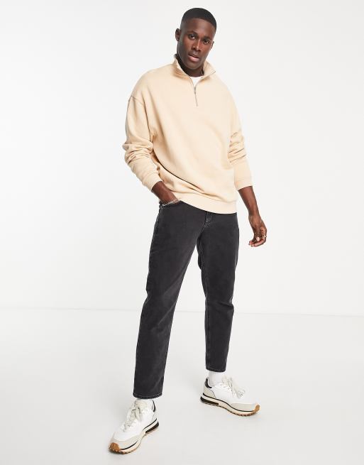 ASOS DESIGN oversized half zip sweatshirt in beige