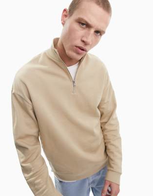 ASOS DESIGN oversized half zip sweatshirt in beige