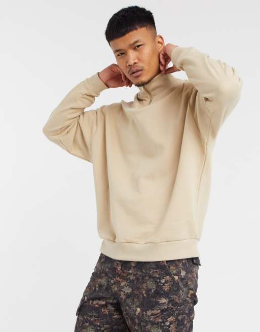 ASOS DESIGN heavyweight oversized half zip sweatshirt in beige