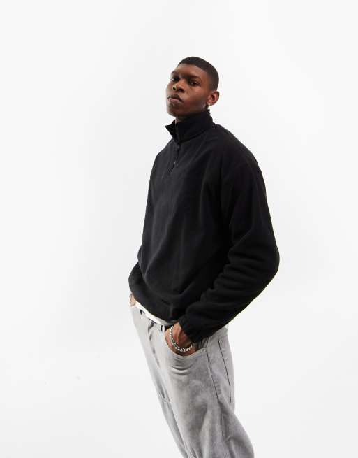 ASOS DESIGN oversized polar fleece track jacket in black