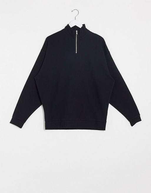 ASOS DESIGN oversized half zip sweatshirt in black | ASOS