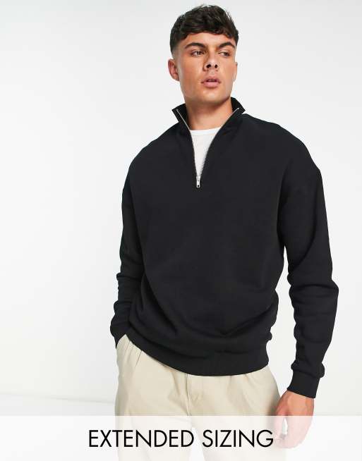 ASOS DESIGN midweight half zip cotton sweater in black