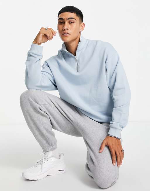 ASOS DESIGN oversized half zip sweatshirt in blue - LBLUE | ASOS